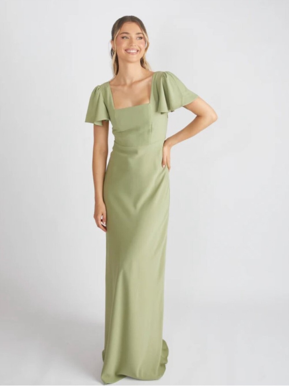 Six Stories Sage green Cressida bridesmaids dress